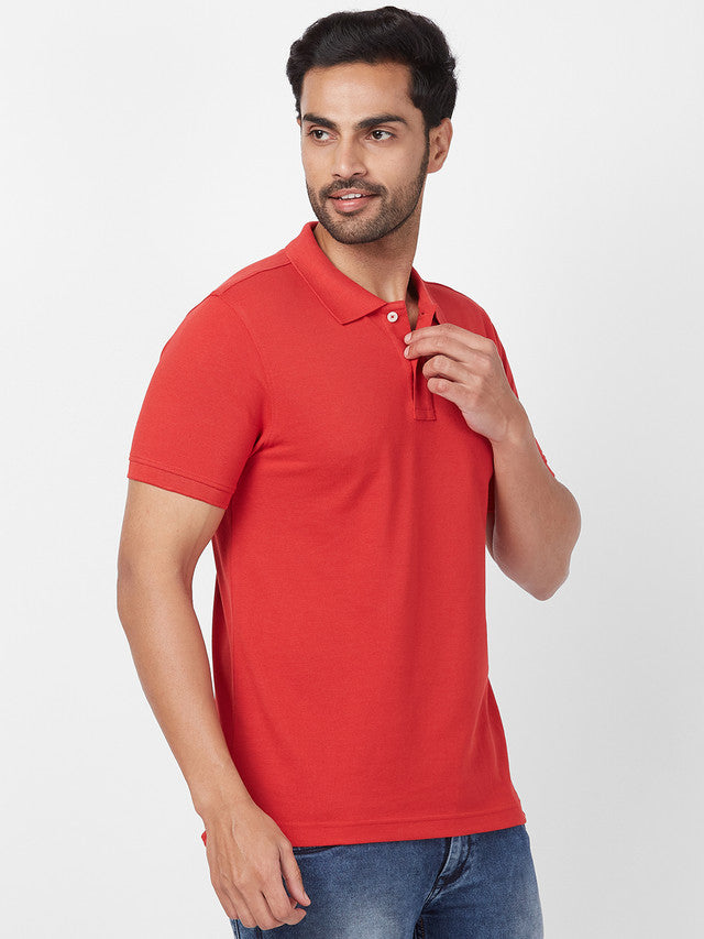 Parx Men Orange Solid Regular Fit Half Sleeve Polo Neck T-Shirt
