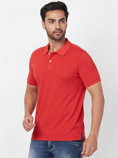 Parx Men Orange Solid Regular Fit Half Sleeve Polo Neck T-Shirt