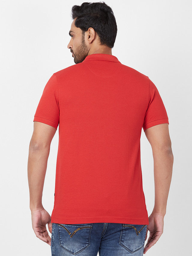 Parx Men Orange Solid Regular Fit Half Sleeve Polo Neck T-Shirt