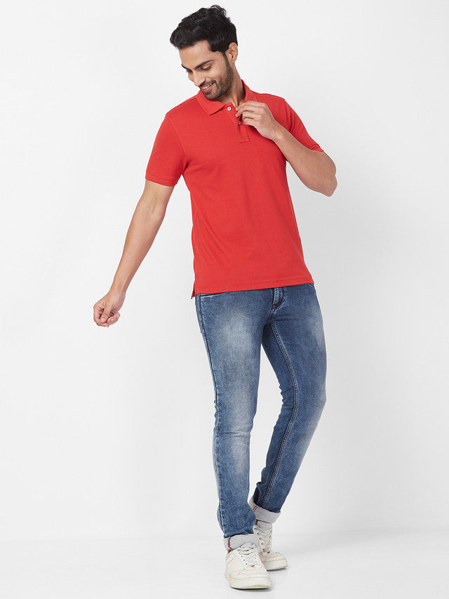 Parx Men Orange Solid Regular Fit Half Sleeve Polo Neck T-Shirt