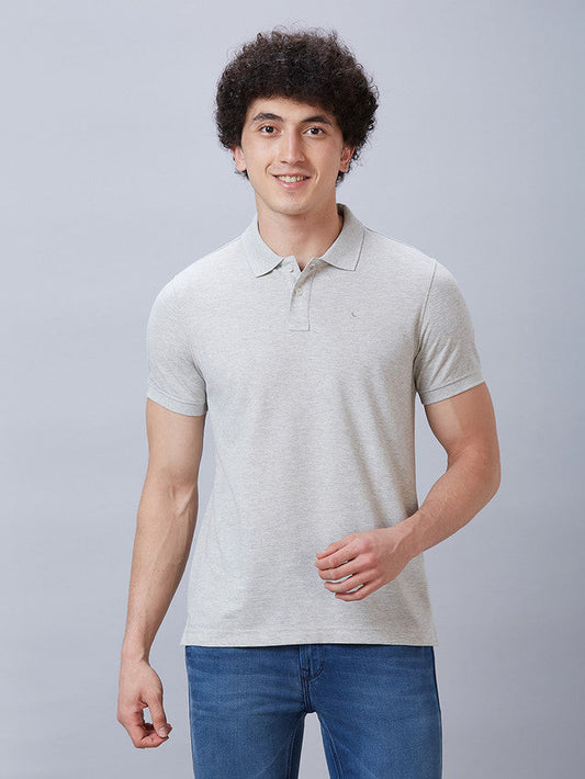 Parx Men Grey Solid Regular Fit Half Sleeve Polo Neck T-Shirt