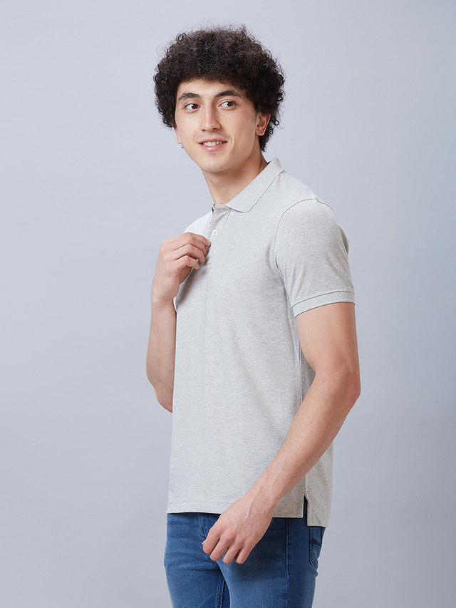 Parx Men Grey Solid Regular Fit Half Sleeve Polo Neck T-Shirt