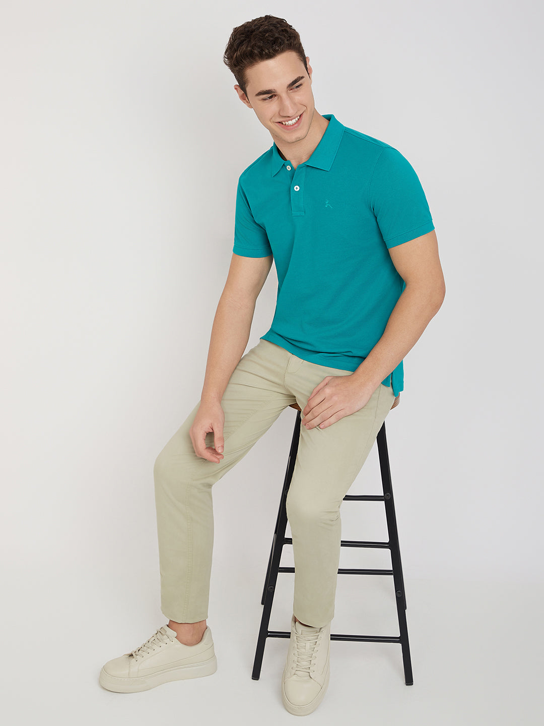Parx Men Green Solid Regular Fit Cotton Blend T-Shirt