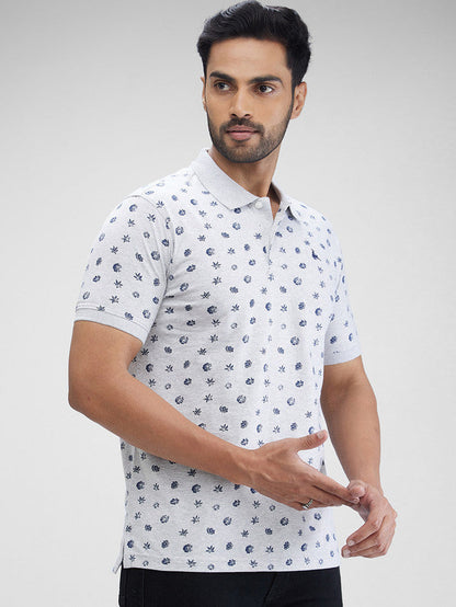 Parx Grey Printed Regular Fit Cotton T-Shirt