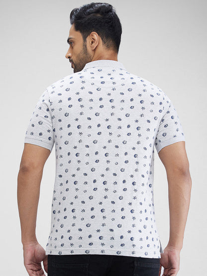Parx Grey Printed Regular Fit Cotton T-Shirt