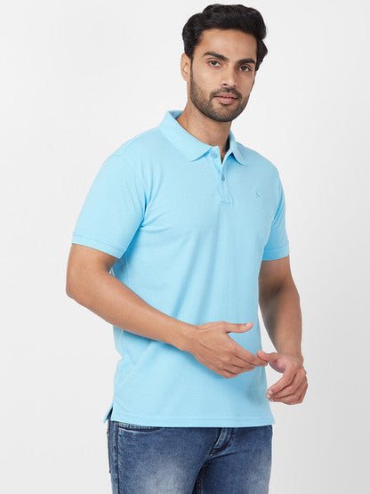 Parx Men Blue Regular Fit Solid Polo Neck T-Shirt