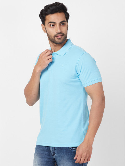 Parx Men Blue Regular Fit Solid Polo Neck T-Shirt