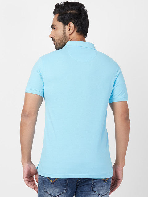 Parx Men Blue Regular Fit Solid Polo Neck T-Shirt