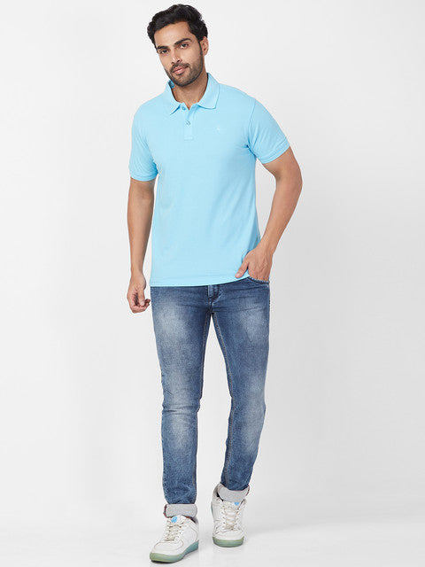 Parx Men Blue Regular Fit Solid Polo Neck T-Shirt