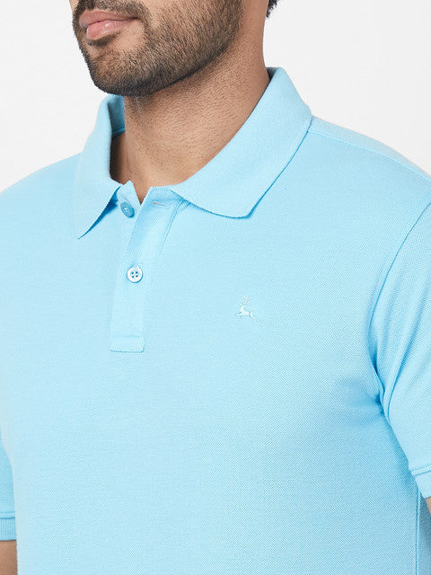 Parx Men Blue Regular Fit Solid Polo Neck T-Shirt