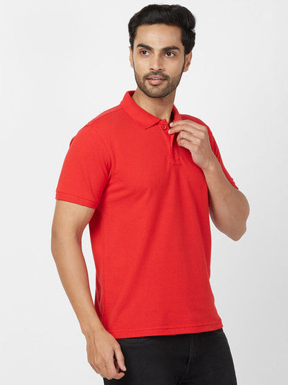 Parx Men Red Regular Fit Solid Polo Neck T-Shirt