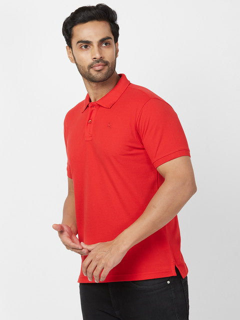 Parx Men Red Regular Fit Solid Polo Neck T-Shirt