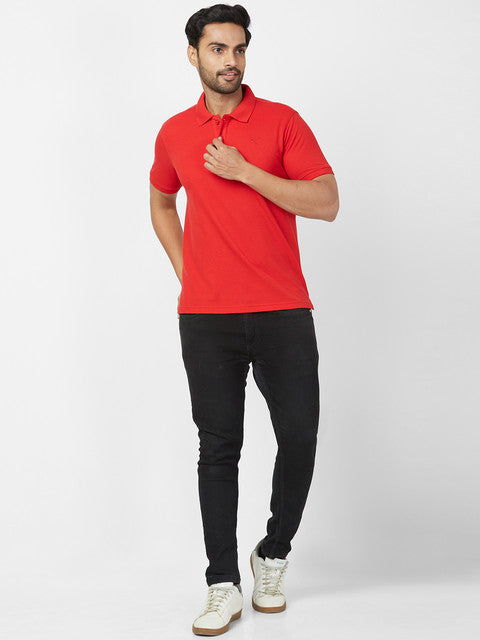 Parx Men Red Regular Fit Solid Polo Neck T-Shirt
