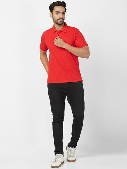 Parx Men Red Regular Fit Solid Polo Neck T-Shirt