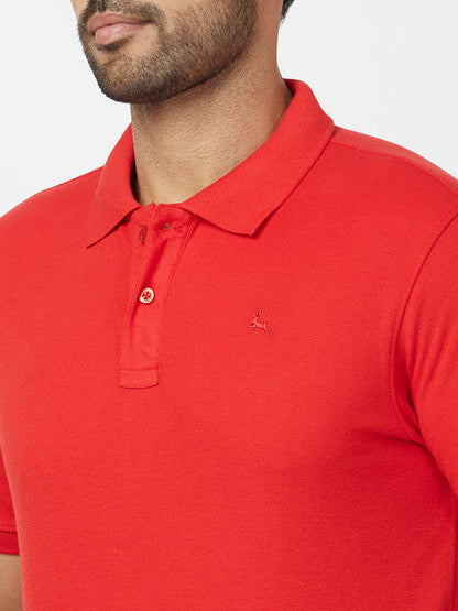 Parx Men Red Regular Fit Solid Polo Neck T-Shirt