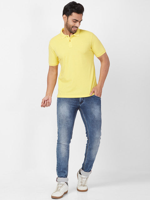 Parx Men Yellow Regular Fit Solid Polo Neck T-Shirt