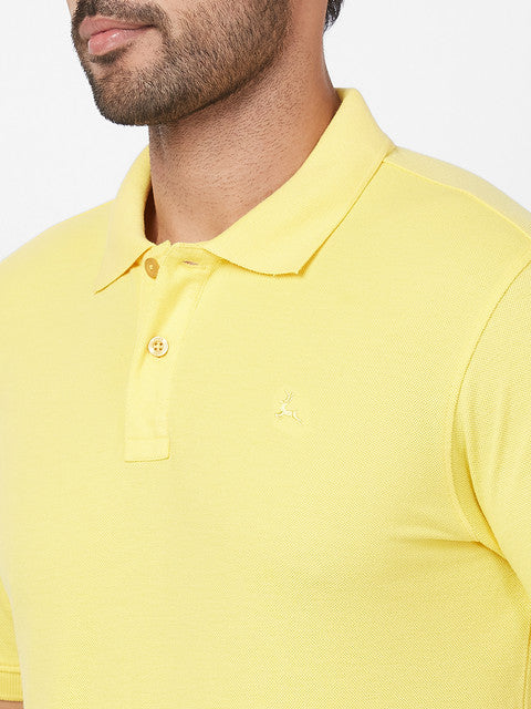 Parx Men Yellow Regular Fit Solid Polo Neck T-Shirt
