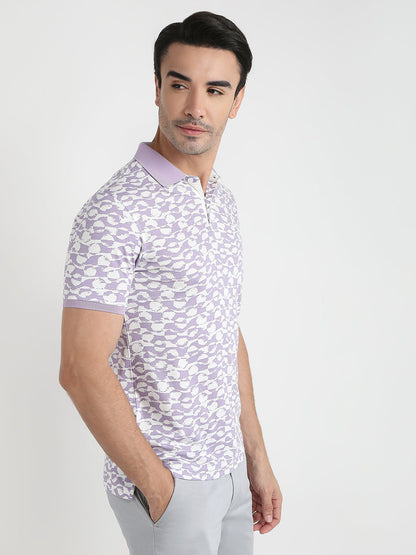 Parx Men Purple Printed Regular Fit Rayon Blend Half Sleeve T-Shirt