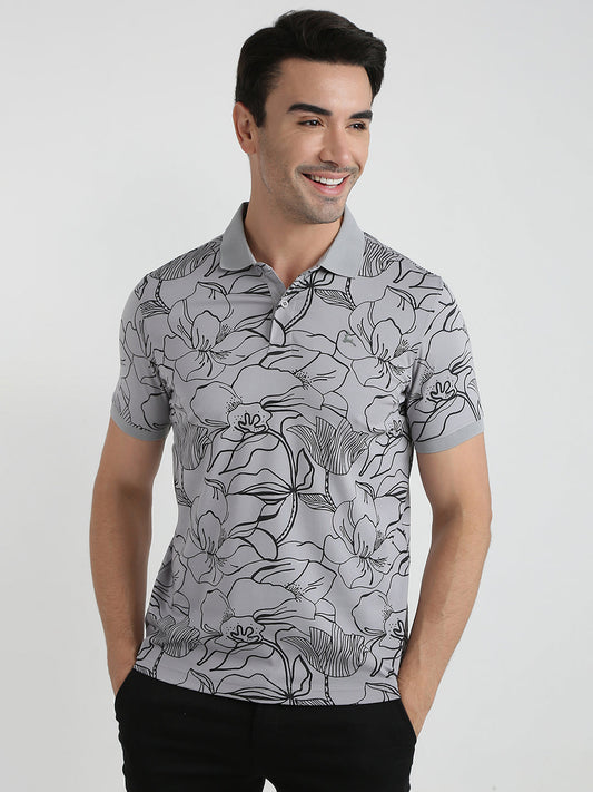 Parx Men Grey Printed Regular Fit Rayon Blend Half Sleeve T-Shirt