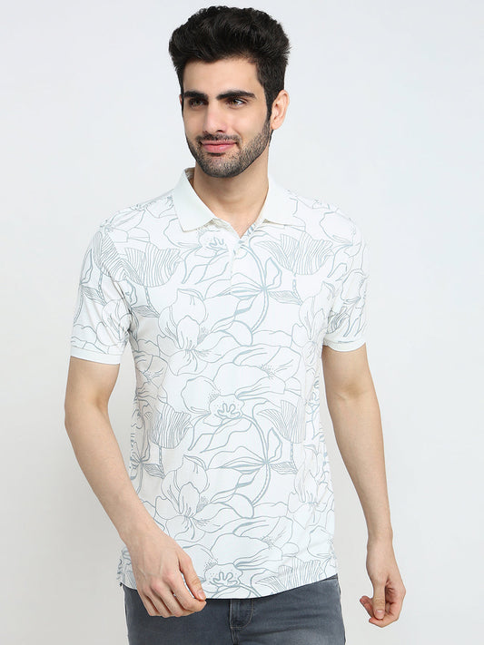 Parx Men White Printed Regular Fit Rayon Blend Half Sleeve T-Shirt