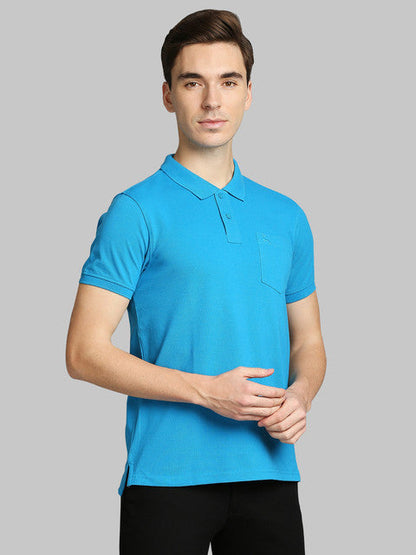 Parx Men Blue Solid Regular Fit Cotton Blend T-Shirt