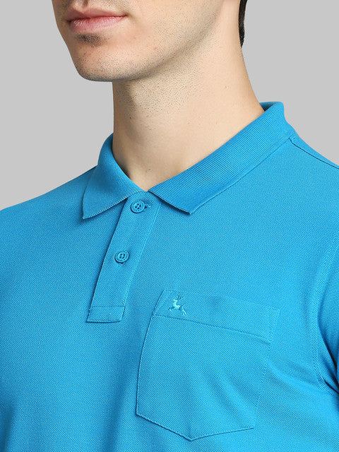 Parx Men Blue Solid Regular Fit Cotton Blend T-Shirt