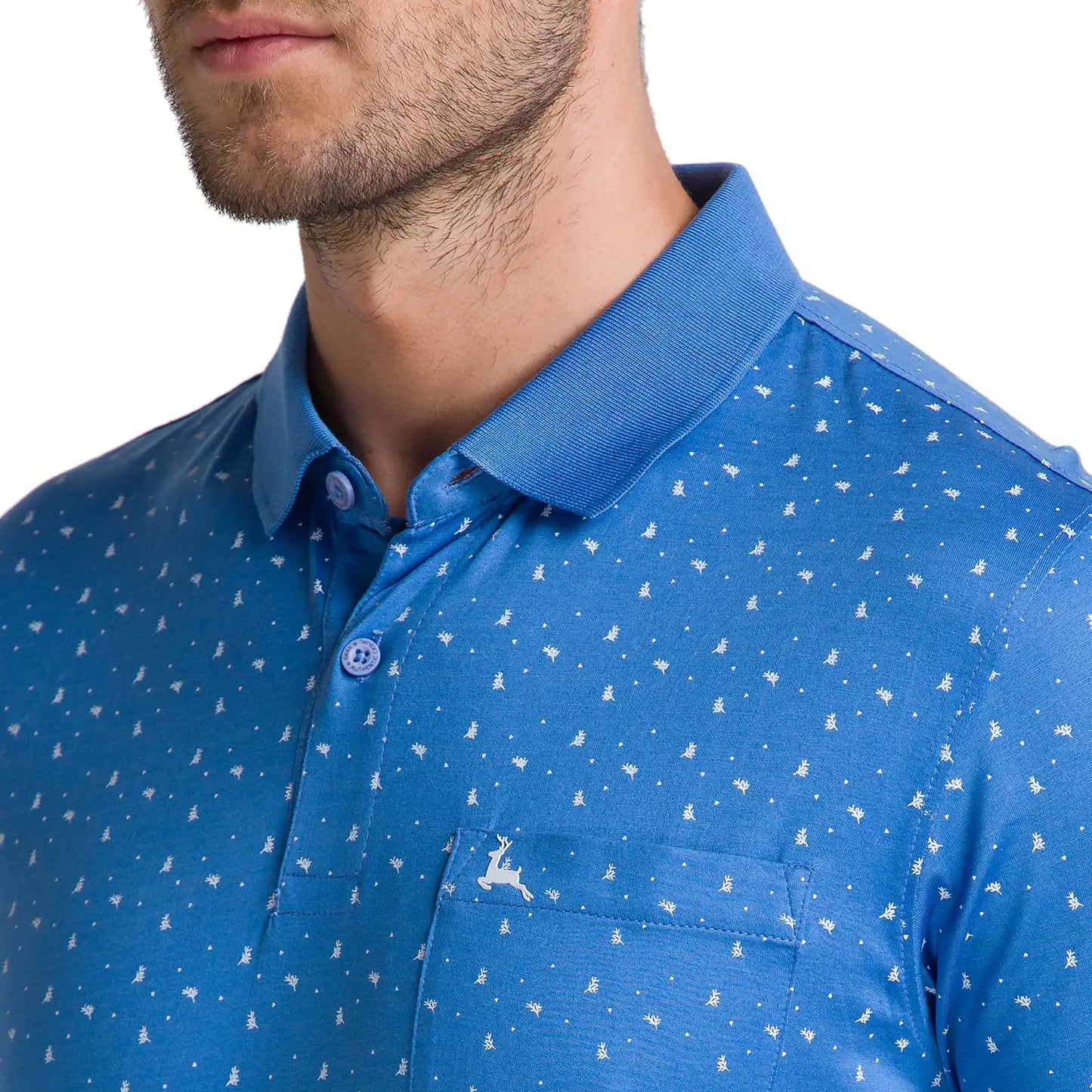 Men Blue Regular Fit Print Cotton Round Neck Collar Polo T-Shirt