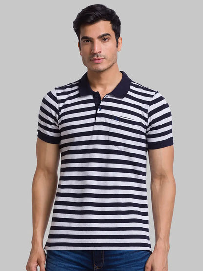 Men Grey Regular Fit Yarn Dyed Cotton Round Neck Collar Polo T-Shirt