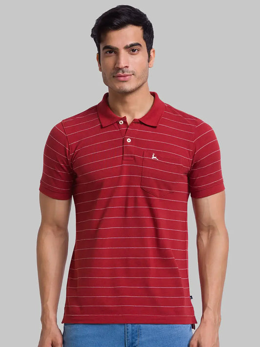 Men Orange Regular Fit Yarn Dyed Cotton Round Neck Collar Polo T-Shirt
