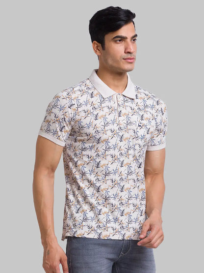 Men Fawn Regular Fit Print Cotton Round Neck Collar Polo T-Shirt