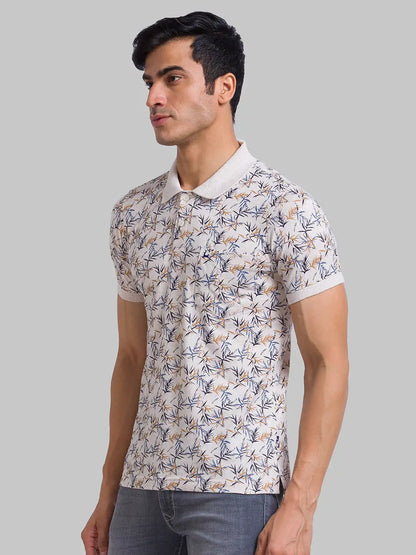 Men Fawn Regular Fit Print Cotton Round Neck Collar Polo T-Shirt