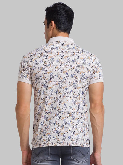 Men Fawn Regular Fit Print Cotton Round Neck Collar Polo T-Shirt