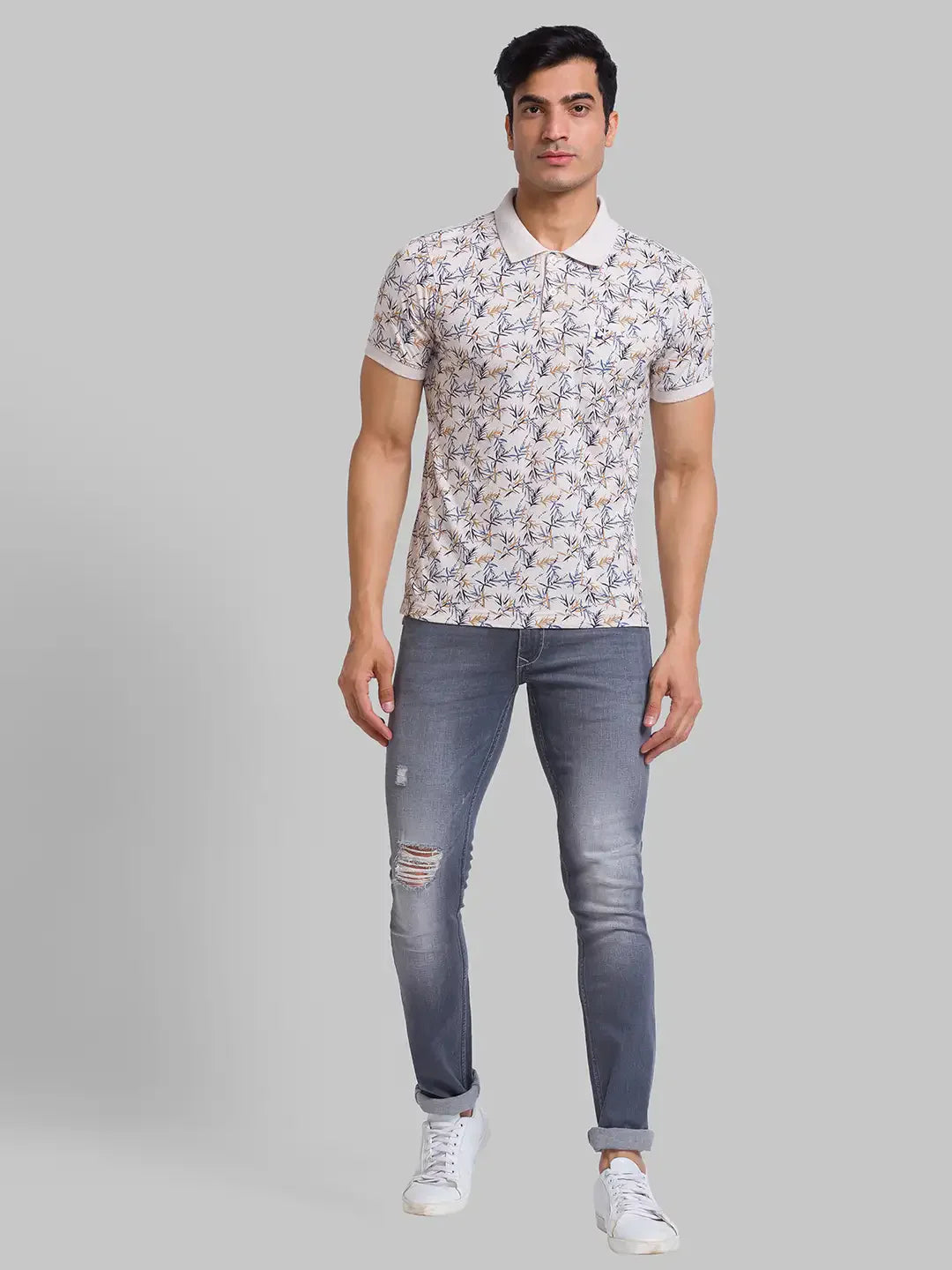 Men Fawn Regular Fit Print Cotton Round Neck Collar Polo T-Shirt