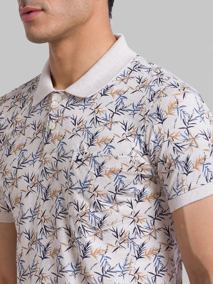 Men Fawn Regular Fit Print Cotton Round Neck Collar Polo T-Shirt