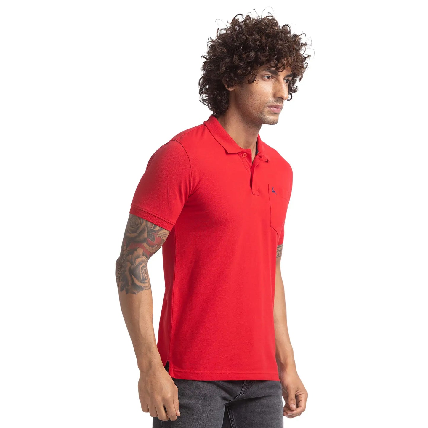 Men Red Regular Fit Solid Cotton Round Neck Collar Polo T-Shirt