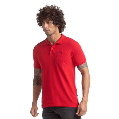 Men Red Regular Fit Solid Cotton Round Neck Collar Polo T-Shirt