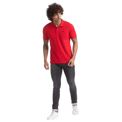 Men Red Regular Fit Solid Cotton Round Neck Collar Polo T-Shirt