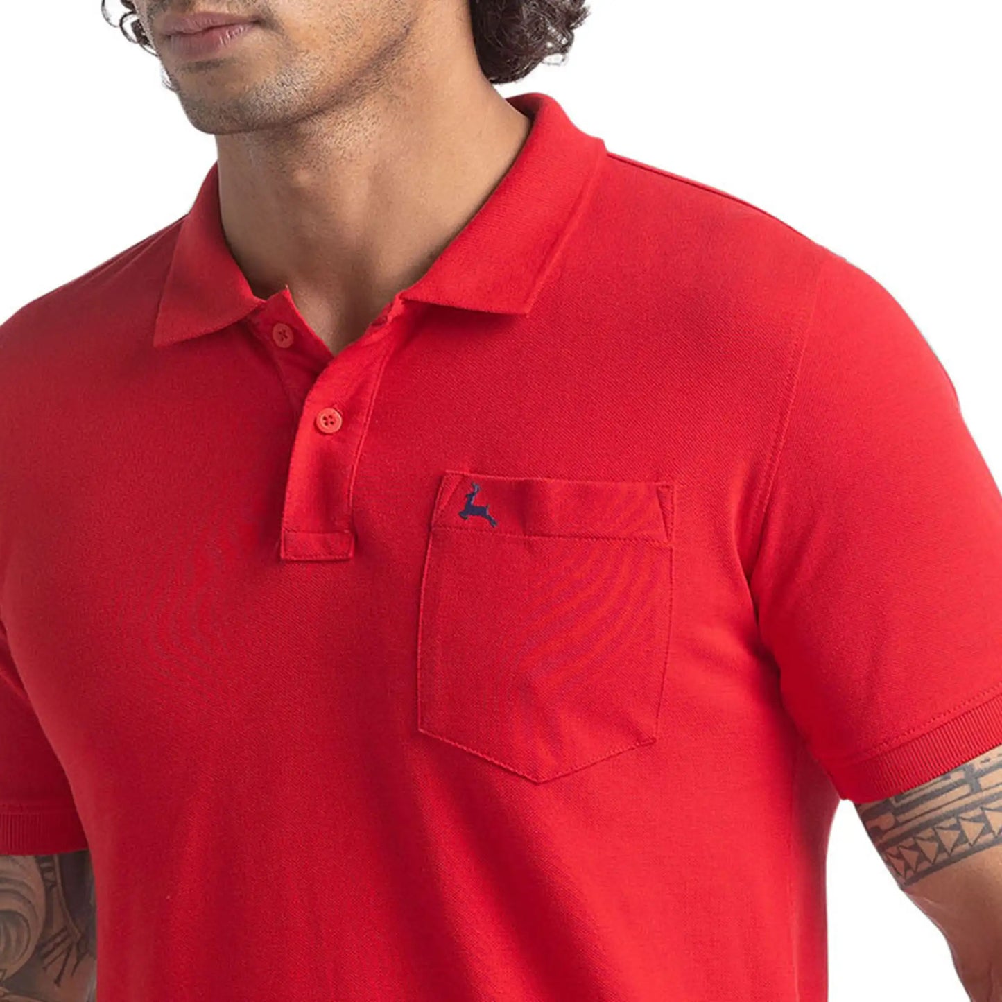 Men Red Regular Fit Solid Cotton Round Neck Collar Polo T-Shirt