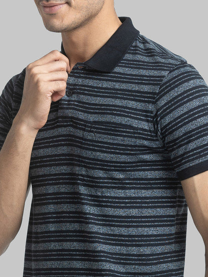 Parx Men Black Yarn Dyed Regular Fit Half Sleeve Polo Neck T-Shirt