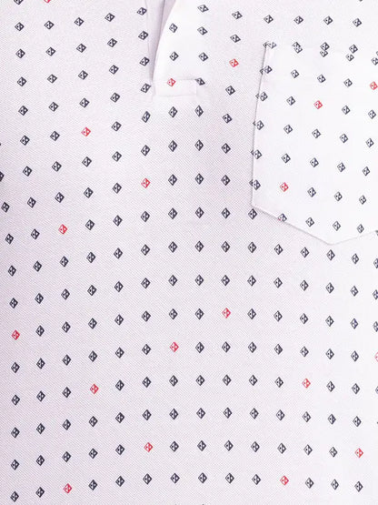Men White Regular Fit Print Polyester Blend Round Neck Collar Polo T-Shirt
