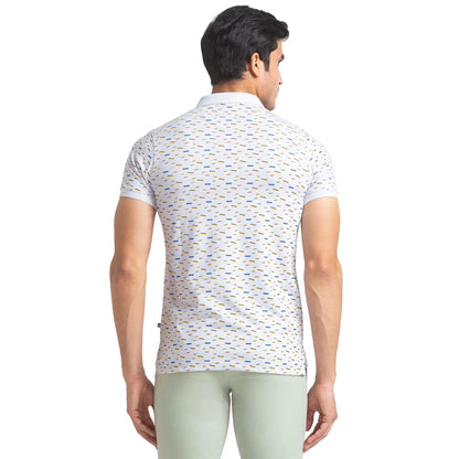 Men Grey Regular Fit Print Cotton Round Neck Collar Polo T-Shirt