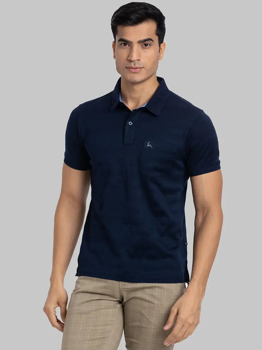 Men Black Regular Fit Jacquard  Cotton   T-Shirt