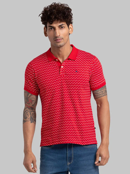 Men Red Regular Fit Print Cotton T-Shirt
