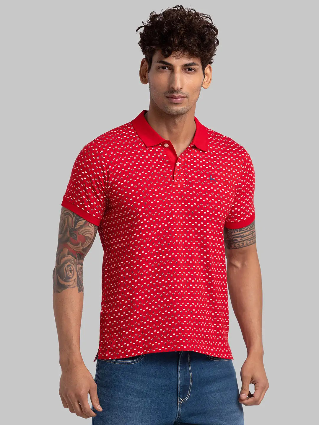 Men Red Regular Fit Print Cotton T-Shirt