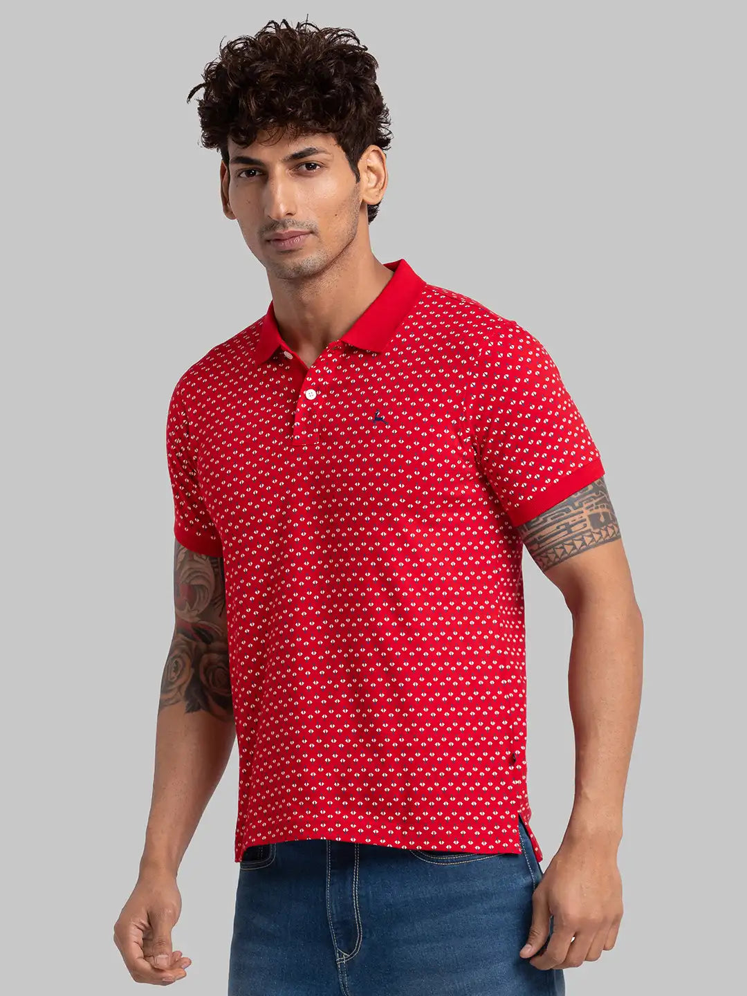 Men Red Regular Fit Print Cotton T-Shirt