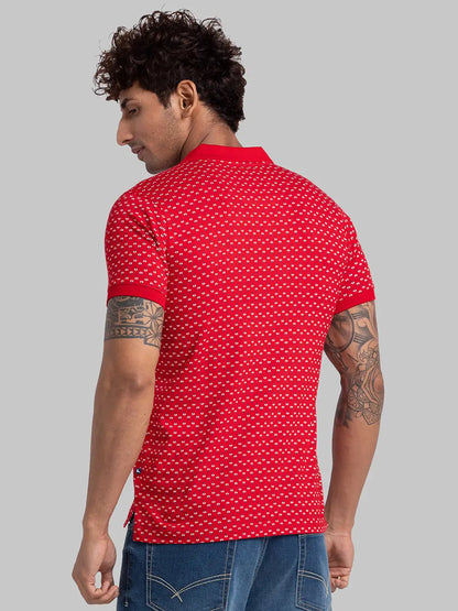 Men Red Regular Fit Print Cotton T-Shirt
