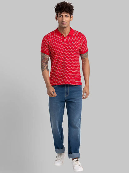 Men Red Regular Fit Print Cotton T-Shirt