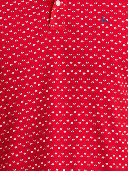 Men Red Regular Fit Print Cotton T-Shirt