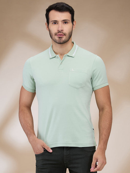 Parx Men Green Solid Regular Fit Cotton T-Shirt