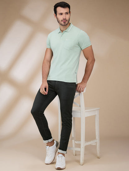 Parx Men Green Solid Regular Fit Cotton T-Shirt